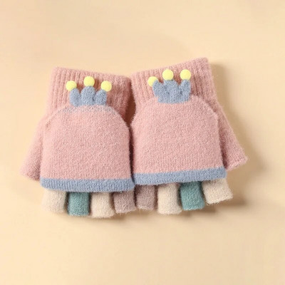 Παιδικά γάντια Warmom Ζεστά χειμωνιάτικα Παχύτητα με μισό δάχτυλο κινούμενα σχέδια Cute Pupils Flip Knitted Gloves Little Rocket Kids mittens