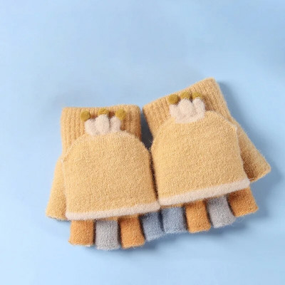 Παιδικά γάντια Warmom Ζεστά χειμωνιάτικα Παχύτητα με μισό δάχτυλο κινούμενα σχέδια Cute Pupils Flip Knitted Gloves Little Rocket Kids mittens