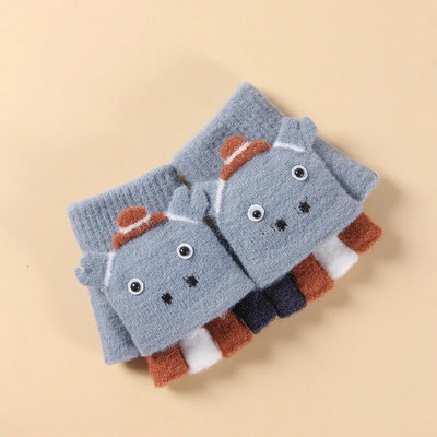 Παιδικά γάντια Warmom Ζεστά χειμωνιάτικα Παχύτητα με μισό δάχτυλο κινούμενα σχέδια Cute Pupils Flip Knitted Gloves Little Rocket Kids mittens