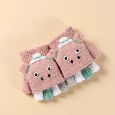 Παιδικά γάντια Warmom Ζεστά χειμωνιάτικα Παχύτητα με μισό δάχτυλο κινούμενα σχέδια Cute Pupils Flip Knitted Gloves Little Rocket Kids mittens