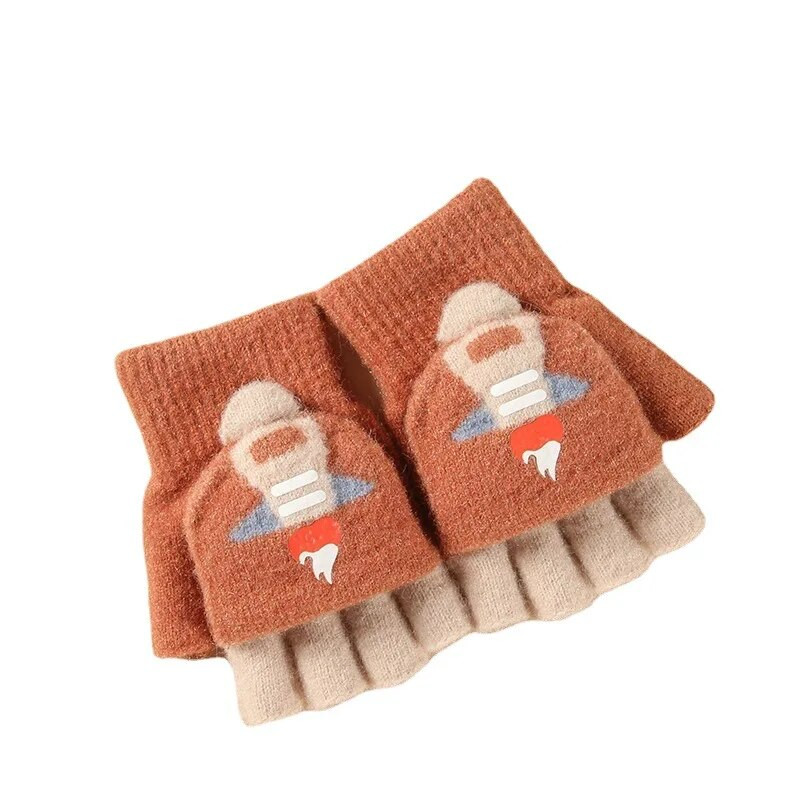 Παιδικά γάντια Warmom Ζεστά χειμωνιάτικα Παχύτητα με μισό δάχτυλο κινούμενα σχέδια Cute Pupils Flip Knitted Gloves Little Rocket Kids mittens