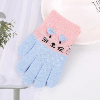 Котка Бебешки ръкавици Плетени детски момчета Момичета Зимни сладки анимационни животни Детски ръкавици Топли ръкавици 3-7 години Новородени ръкавици