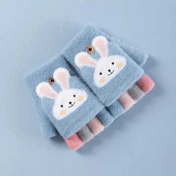 Ζεστά παιδικά γάντια για παιδιά χειμώνας πλεκτά πέντε δάχτυλα παιδικά γάντια κινουμένων σχεδίων Bunny Flip Gloves варежки детские зимние