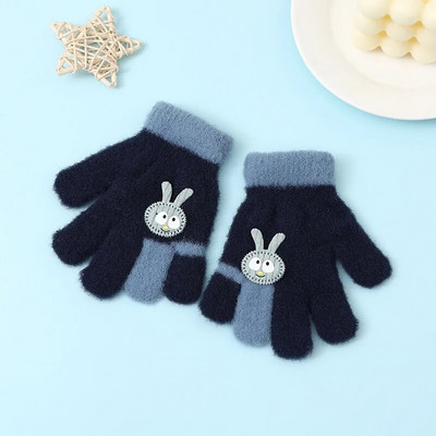 Šiltos vaikiškos kumštinės pirštinės vaikams žieminės penkių pirštų megztos vaikiškos pirštinės Animacinių filmų zuikis Flip Gloves варежки детские зимние