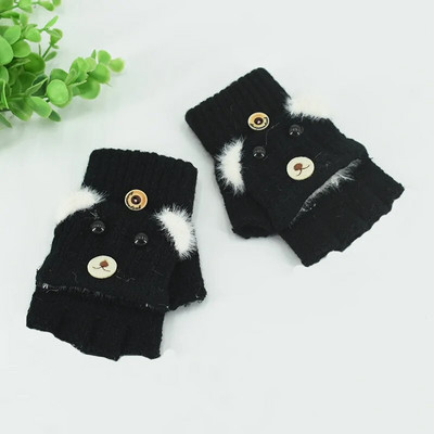 Šiltos vaikiškos kumštinės pirštinės vaikams žieminės penkių pirštų megztos vaikiškos pirštinės Animacinių filmų zuikis Flip Gloves варежки детские зимние