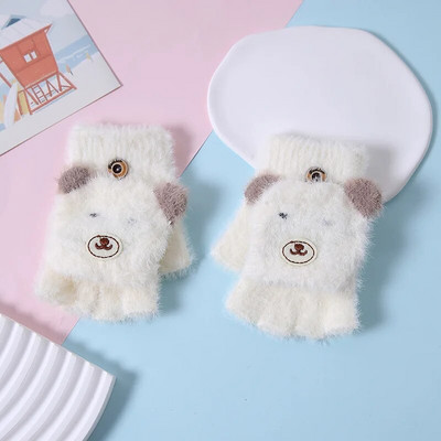 Šiltos vaikiškos kumštinės pirštinės vaikams žieminės penkių pirštų megztos vaikiškos pirštinės Animacinių filmų zuikis Flip Gloves варежки детские зимние