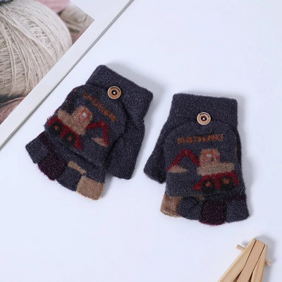 Šiltos vaikiškos kumštinės pirštinės vaikams žieminės penkių pirštų megztos vaikiškos pirštinės Animacinių filmų zuikis Flip Gloves варежки детские зимние