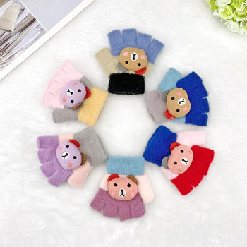 Warmom Детски ръкавици с анимационно мече Есен Зима Топли плюшени ръкавици за момчета Момичета Бебешки плетени ръкавици с половин пръст