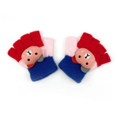 Warmom Cartoon Bear Vaikiškos pirštinės rudens žiemos šiltos pliušinės pirštinės berniukams mergaitėms kūdikiams kūdikiams megztos puspirštės pirštinės