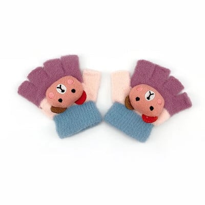 Warmom Cartoon Bear Vaikiškos pirštinės rudens žiemos šiltos pliušinės pirštinės berniukams mergaitėms kūdikiams kūdikiams megztos puspirštės pirštinės