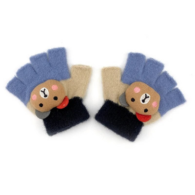 Warmom Cartoon Bear Vaikiškos pirštinės rudens žiemos šiltos pliušinės pirštinės berniukams mergaitėms kūdikiams kūdikiams megztos puspirštės pirštinės