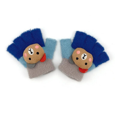 Warmom Cartoon Bear Vaikiškos pirštinės rudens žiemos šiltos pliušinės pirštinės berniukams mergaitėms kūdikiams kūdikiams megztos puspirštės pirštinės