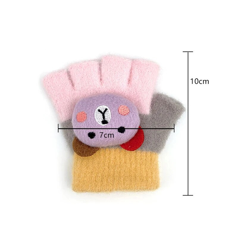 Warmom Cartoon Bear Vaikiškos pirštinės rudens žiemos šiltos pliušinės pirštinės berniukams mergaitėms kūdikiams kūdikiams megztos puspirštės pirštinės