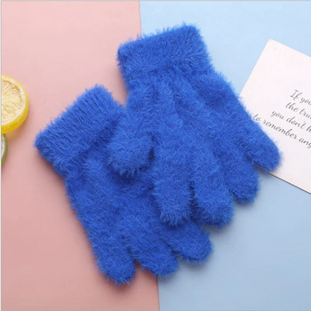 Warmom Зимни топли детски ръкавици за плетене Бебешки момичета Момчета Меки ръкавици Плюшени плетени ръкавици Пълни пръсти Ръкавици ръкавици за 7-14 години