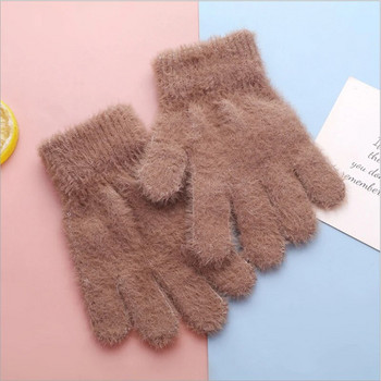 Warmom Зимни топли детски ръкавици за плетене Бебешки момичета Момчета Меки ръкавици Плюшени плетени ръкавици Пълни пръсти Ръкавици ръкавици за 7-14 години