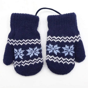 Warmom 0-2Y Сладки детски ръкавици Детски зимни плетени ръкавици за момчета Момиче Малка снежинка Вълна от алпака Мека топла бебешка ръкавица