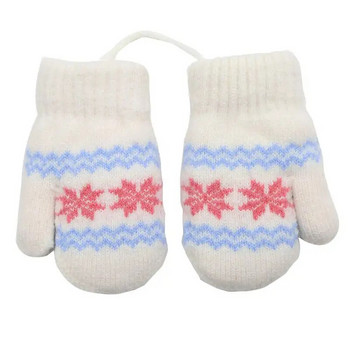 Warmom 0-2Y Сладки детски ръкавици Детски зимни плетени ръкавици за момчета Момиче Малка снежинка Вълна от алпака Мека топла бебешка ръкавица