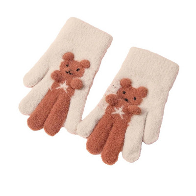 Urs din desene animate Mănuși calde de iarnă pentru copii, cu degete pline, mănuși tricotate, ciclism în aer liber, schi, mănuși de mână calde pentru copii 8-16 ani
