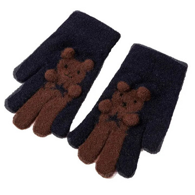 Urs din desene animate Mănuși calde de iarnă pentru copii, cu degete pline, mănuși tricotate, ciclism în aer liber, schi, mănuși de mână calde pentru copii 8-16 ani