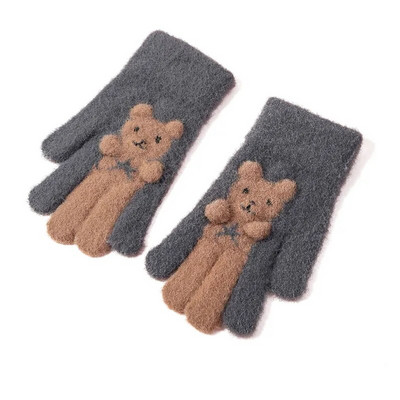 Urs din desene animate Mănuși calde de iarnă pentru copii, cu degete pline, mănuși tricotate, ciclism în aer liber, schi, mănuși de mână calde pentru copii 8-16 ani