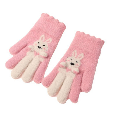 Urs din desene animate Mănuși calde de iarnă pentru copii, cu degete pline, mănuși tricotate, ciclism în aer liber, schi, mănuși de mână calde pentru copii 8-16 ani