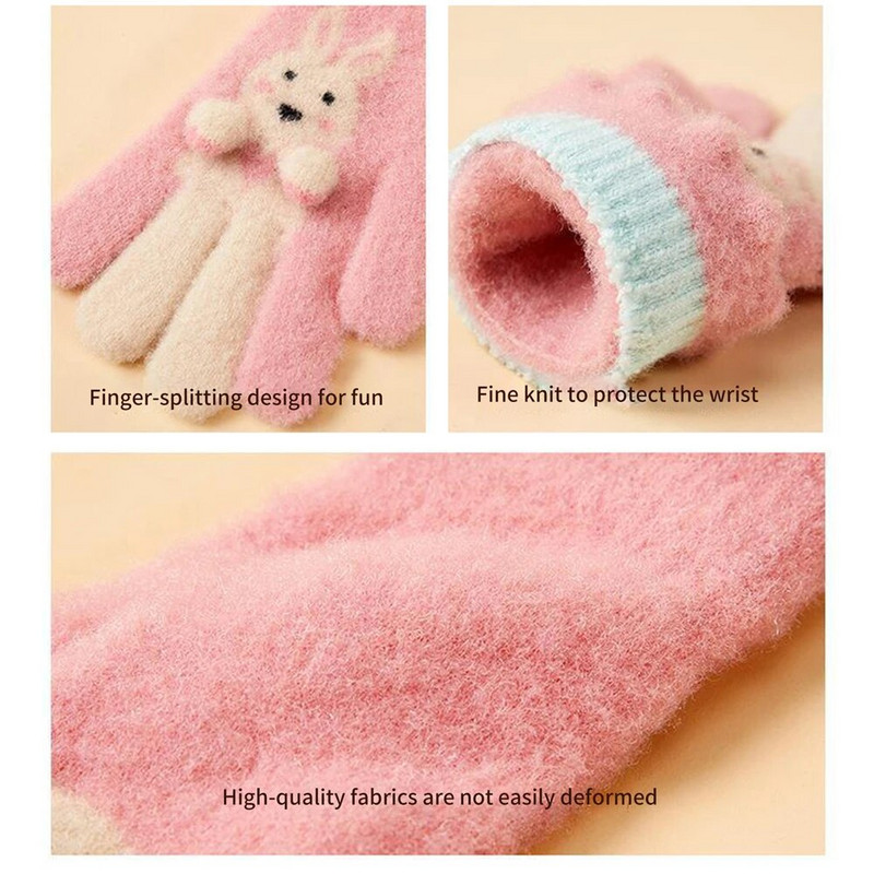 Urs din desene animate Mănuși calde de iarnă pentru copii, cu degete pline, mănuși tricotate, ciclism în aer liber, schi, mănuși de mână calde pentru copii 8-16 ani