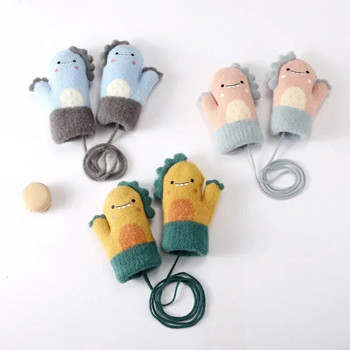 Γάντια μωρών κινουμένων σχεδίων Δεινόσαυρος Ζεστά φθινοπωρινά χειμωνιάτικα Παιδικά κορίτσια Αγόρι Γάντια Ολόκληρα Δάχτυλα Πλεκτά Χοντρά Παιδικά Γάντια για νήπια