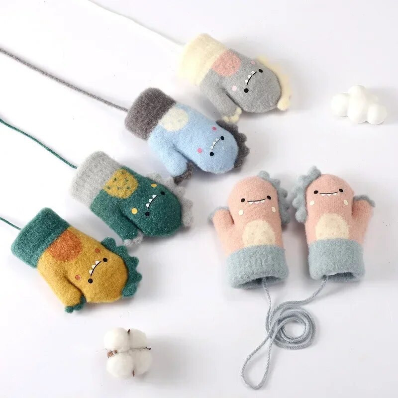 Animacinis filmukas Dinozaurų Kūdikių Pirštinės Šiltos Rudens Žiema Vaikai Mergaitės Berniukas Pirštinės Megztos Storos Lauke Vaikų Pirštinės mažyliams