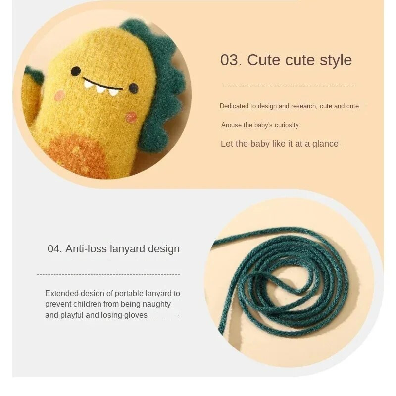 Animacinis filmukas Dinozaurų Kūdikių Pirštinės Šiltos Rudens Žiema Vaikai Mergaitės Berniukas Pirštinės Megztos Storos Lauke Vaikų Pirštinės mažyliams