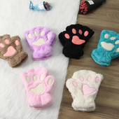 1 pereche de mănuși de iarnă calde fără degete pufoase de pluș labe de pisică minunată mănușă cu jumătate de deget din bumbac moale accesorii de exterior pentru copii cadou