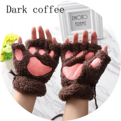 1 pereche de mănuși de iarnă calde fără degete pufoase de pluș labe de pisică minunată mănușă cu jumătate de deget din bumbac moale accesorii de exterior pentru copii cadou