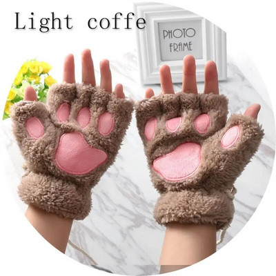 1 pereche de mănuși de iarnă calde fără degete pufoase de pluș labe de pisică minunată mănușă cu jumătate de deget din bumbac moale accesorii de exterior pentru copii cadou