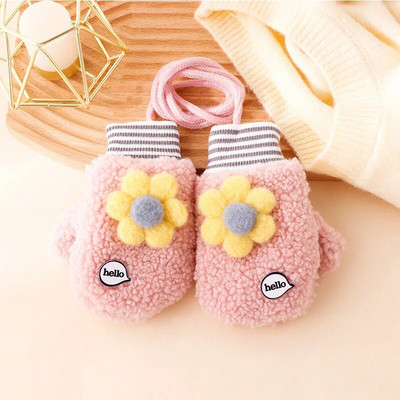 Warmom ružičaste plišane dječje rukavice u obliku suncokreta Thicken Božićni darovi za djecu Rukavice za bebe Lijepe slatke dječje rukavice za 0-4 godine