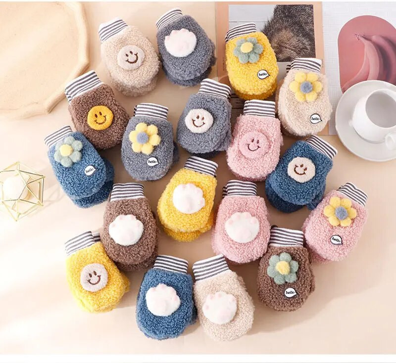 Warmom ružičaste plišane dječje rukavice u obliku suncokreta Thicken Božićni darovi za djecu Rukavice za bebe Lijepe slatke dječje rukavice za 0-4 godine