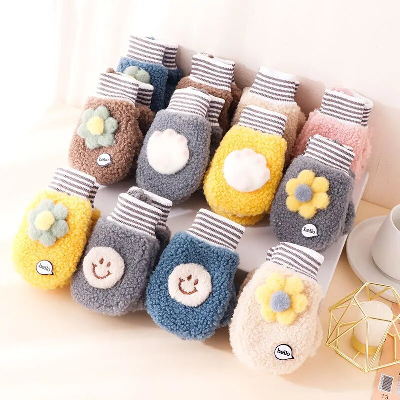 Warmom ružičaste plišane dječje rukavice u obliku suncokreta Thicken Božićni darovi za djecu Rukavice za bebe Lijepe slatke dječje rukavice za 0-4 godine