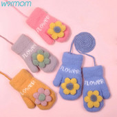 Dječje rukavice Warmom sa žutim ružičastim cvjetićima i dvoslojne debele baršunaste rukavice s užetom za pun prst Tople rukavice za bebe, dječje rukavice