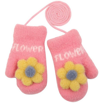 Warmom Детски ръкавици с жълти розови цветя плюс кадифени дебели двуслойни с ремък цял пръст Топли ръкавици Бебешки детски ръкавици