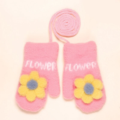 Dječje rukavice Warmom sa žutim ružičastim cvjetićima i dvoslojne debele baršunaste rukavice s užetom za pun prst Tople rukavice za bebe, dječje rukavice
