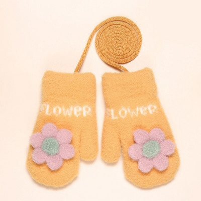 Dječje rukavice Warmom sa žutim ružičastim cvjetićima i dvoslojne debele baršunaste rukavice s užetom za pun prst Tople rukavice za bebe, dječje rukavice