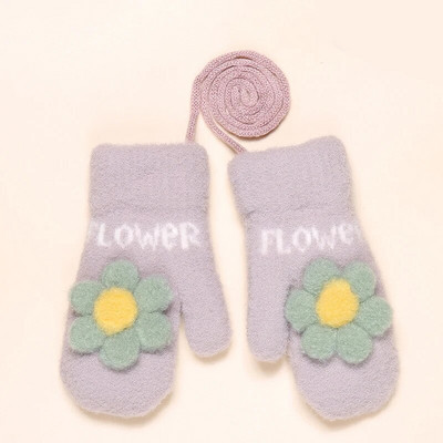 Dječje rukavice Warmom sa žutim ružičastim cvjetićima i dvoslojne debele baršunaste rukavice s užetom za pun prst Tople rukavice za bebe, dječje rukavice
