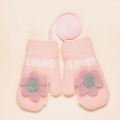 Dječje rukavice Warmom sa žutim ružičastim cvjetićima i dvoslojne debele baršunaste rukavice s užetom za pun prst Tople rukavice za bebe, dječje rukavice