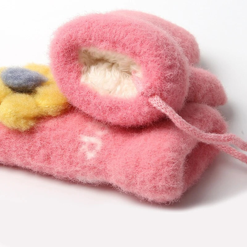 Dječje rukavice Warmom sa žutim ružičastim cvjetićima i dvoslojne debele baršunaste rukavice s užetom za pun prst Tople rukavice za bebe, dječje rukavice