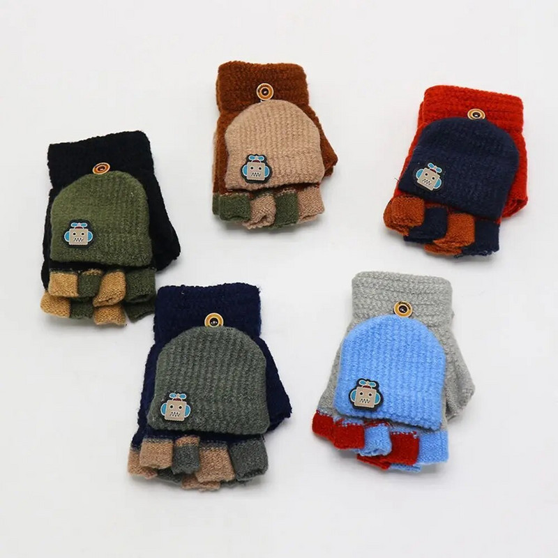 7-15 ετών Χειμώνας Παιδικά Ζεστά Γάντια Παιδικά Πλεκτά Stretch Γάντια Αγόρι Κοριτσάκι Συνονθύλευμα Ελαστικό μισό δάχτυλο Παιδικά Γάντια Στριφογυρίσματος