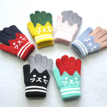 Χαριτωμένα Παιδικά 6-11Y Πυκνωμένα Ζεστά Γάντια για Μαθητές Χειμερινά Νέα Πλεκτά Γάντια Γάτας Πλεκτά Γάντια Ποδηλασίας Σκι