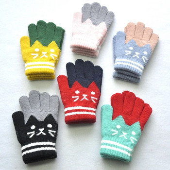 Сладки 6-11 г. Детски удебелени топли ръкавици за ученици Зимни нови котешки плетени ръкавици Плетене на открито Колоездене Ски ръкавици