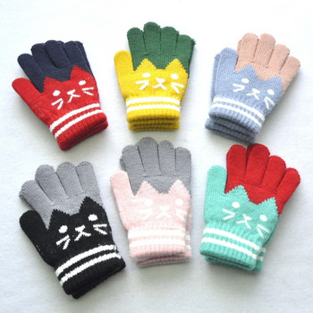 Сладки 6-11 г. Детски удебелени топли ръкавици за ученици Зимни нови котешки плетени ръкавици Плетене на открито Колоездене Ски ръкавици