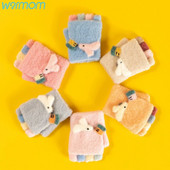 Παιδικά γάντια Warmom για το χειμώνα 1-3 ετών Βρεφικό παιδικό πλεκτό κέντημα κινουμένων σχεδίων Χαριτωμένα γάντια με μισό δάχτυλο από αχιβάδα