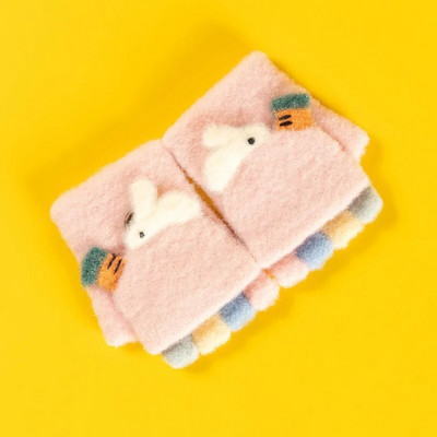 Παιδικά γάντια Warmom για το χειμώνα 1-3 ετών Βρεφικό παιδικό πλεκτό κέντημα κινουμένων σχεδίων Χαριτωμένα γάντια με μισό δάχτυλο από αχιβάδα