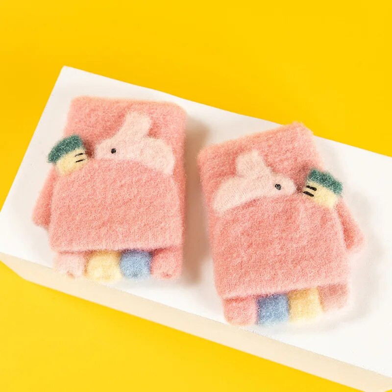 Παιδικά γάντια Warmom για το χειμώνα 1-3 ετών Βρεφικό παιδικό πλεκτό κέντημα κινουμένων σχεδίων Χαριτωμένα γάντια με μισό δάχτυλο από αχιβάδα