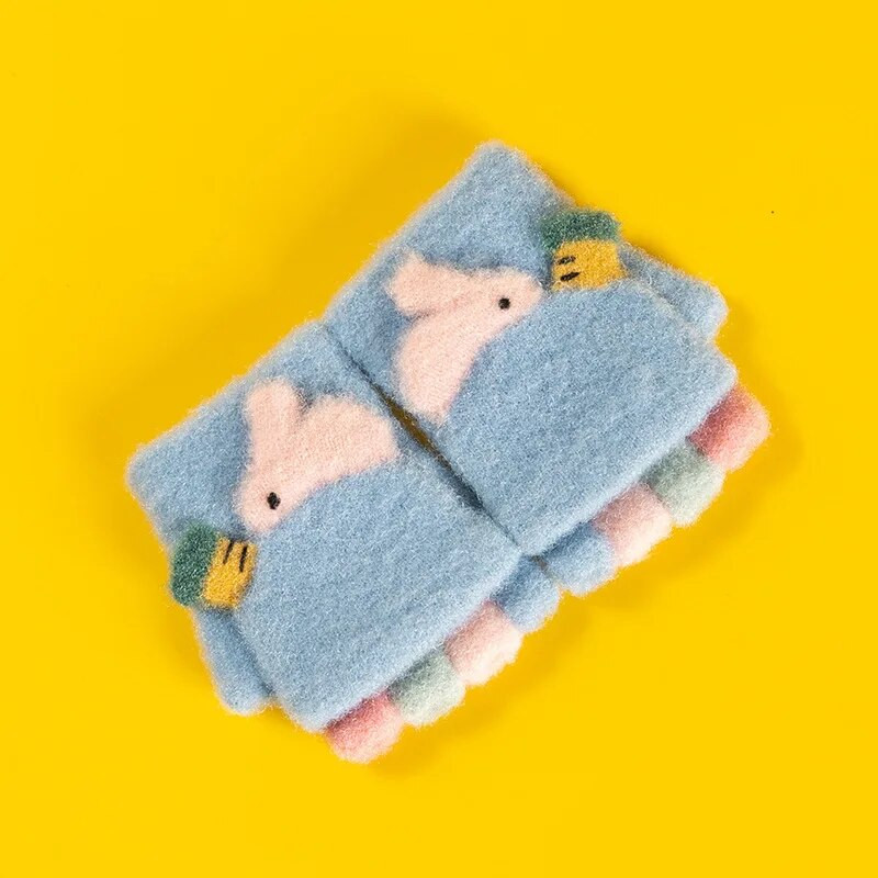 Παιδικά γάντια Warmom για το χειμώνα 1-3 ετών Βρεφικό παιδικό πλεκτό κέντημα κινουμένων σχεδίων Χαριτωμένα γάντια με μισό δάχτυλο από αχιβάδα